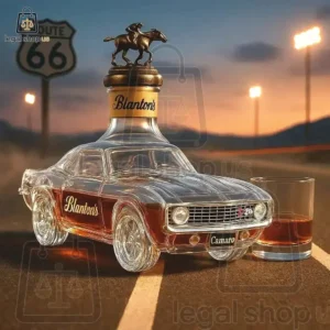 1969 Camaro Z28 Collector's Edition Whisky Bottle Blanton's bourbon bottle shaped like a Chevrolet Camaro Z28 on a desert highway.