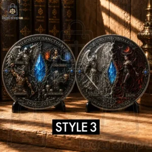 Diablo 30th Anniversary Collectible Coin Collection Two commemorative Diablo 30th anniversary medallions featuring Sanctuary heroes and villains