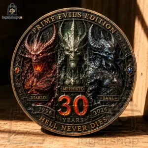 Diablo 30th Anniversary Collectible Coin Collection Diablo franchise 30th anniversary Prime Evils collector coin featuring Diablo, Mephisto, and Baal.