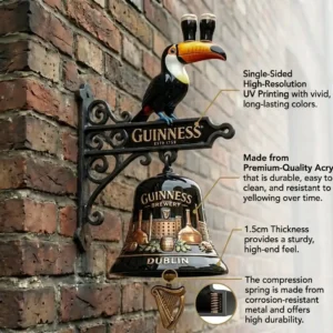 Guinness Brewery ESTD 1759 Heritage Collector’s Wall Bell Wall-mounted Guinness toucan and brewery bell sign featuring high-quality acrylic construction.