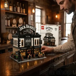 Best Jack Daniels 160th Anniversary Saloon Building Block Set Man assembling a Jack Daniel's 160th anniversary building model kit