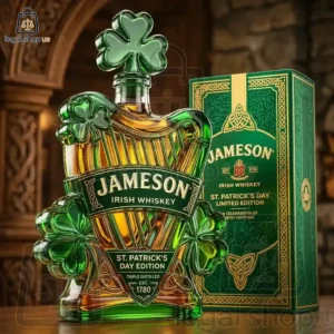 Jameson St. Patrick's Day Celtic Harp Irish Whiskey Bottle Jameson St. Patrick's Day limited edition harp-shaped whiskey bottle and packaging