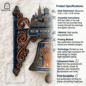 New York Knicks NBA Champions 2026 Limited Edition Wall Bell New York Knicks 2026 championship-themed decorative wall-mounted bell with Statue of Liberty and city skyline accents.