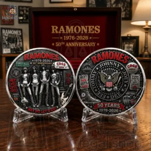 Ramones 50th Anniversary Punk Legacy Challenge Coin Two Ramones 50th Anniversary collectible coins on display stands
