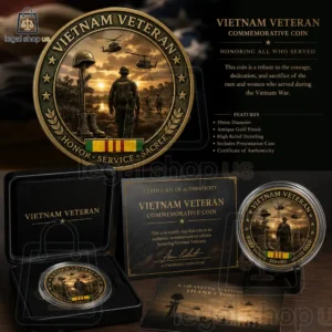 Vietnam Veteran commemorative coin set with display case and certificate of authenticity.