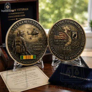 Vietnam Veteran commemorative challenge coin set in presentation box with certificate of authenticity