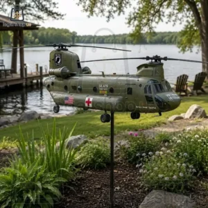 Vietnam Veteran Memorial Huey Helicopter Wind Spinner CH-47 Chinook military helicopter garden stake honoring Vietnam veterans