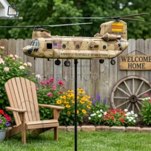 Vietnam Veteran Memorial Huey Helicopter Wind Spinner Memorial helicopter garden spinner featuring military tributes