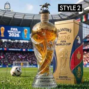 Blanton's 2026 FIFA World Cup commemorative whisky bottle on a soccer field