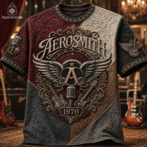 Aerosmith band t-shirt with ornate gold and embossed rock music graphics