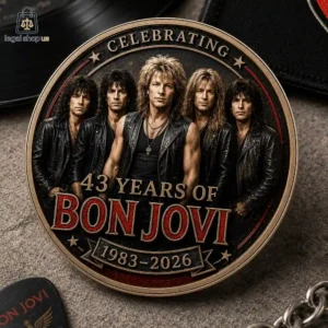 Commemorative metal coin featuring 43 years of Bon Jovi