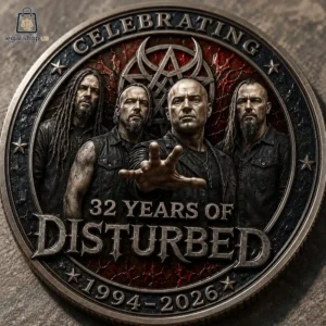 Disturbed 32nd Of Thrash Metal 1994-2026 Commemorative Coin Commemorative metal coin honoring the 32nd anniversary of the band Disturbed.