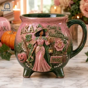 Alpha Kappa Alpha Pretty in Pink, Spooky in Green Witch Cauldron Mug