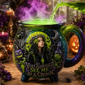 Billie Eilish themed witch cauldron mug with glowing potion