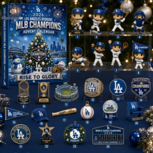 2026 Los Angeles Dodgers MLB Champions advent calendar with numbered collectible figures and memorabilia.