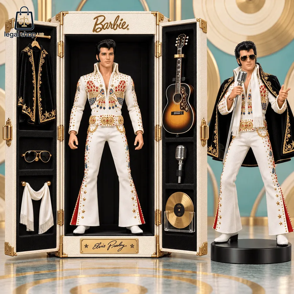 Elvis Presley Vegas White Jumpsuit Trunk Edition Barbie Doll Set