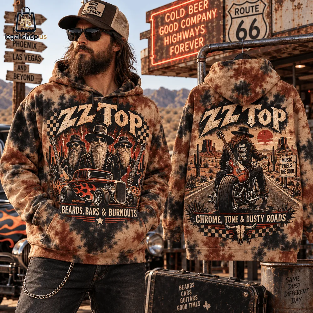 ZZ Top Chrome Tone Dusty Roads Hoodie-Legalshopus
