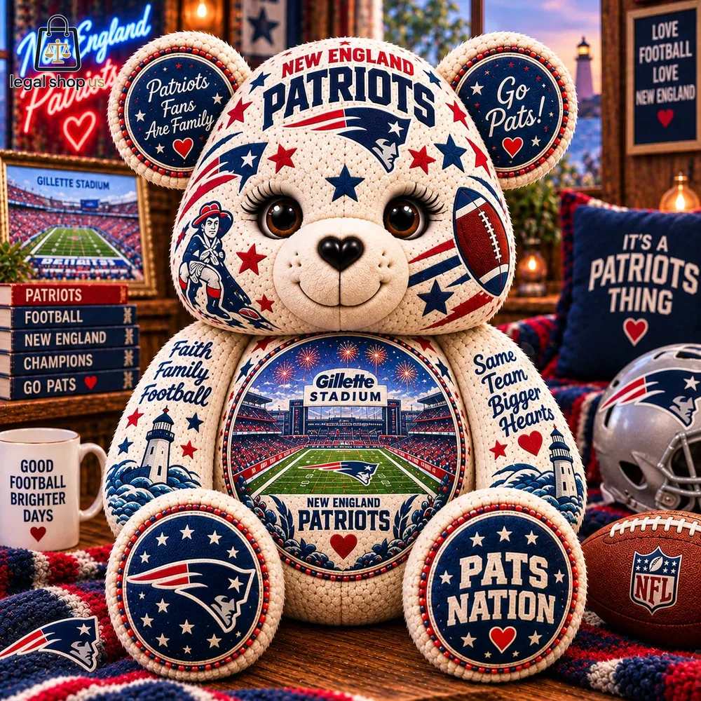 New England Patriots Pats Nation Bear Shaped Pillow-Legalshopus