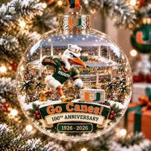 Miami Hurricanes 100th Anniversary Christmas Ornament