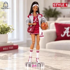 Alabama Crimson Tide themed basketball player fashion doll on display
