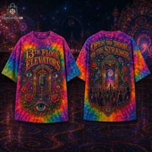 13th Floor Elevators psychedelic tie-dye t-shirt with cosmic door graphic