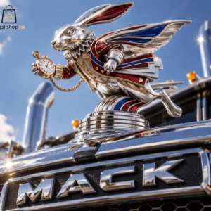 Alice in Wonderland White Rabbit Car Hood Ornament Custom White Rabbit hood ornament on a Mack truck grille.