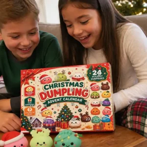 2026 Christmas Dumpling Advent Calendar Two children excited by their Christmas dumpling advent calendar