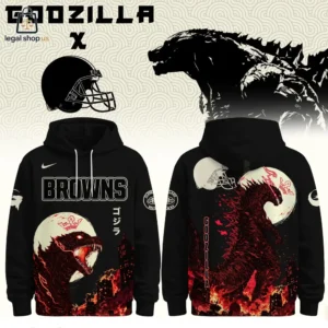 Godzilla x Cleveland Browns themed black hoodie with custom monster graphics