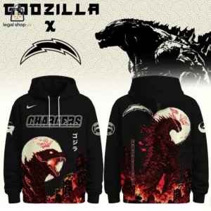 Godzilla x Los Angeles Chargers themed black hooded sweatshirt