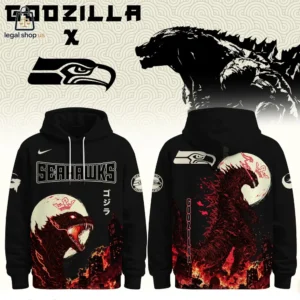 Godzilla and Seattle Seahawks collaborative black hoodie design