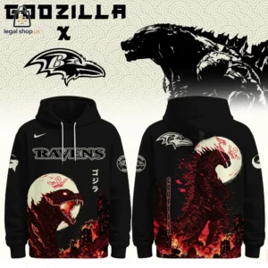 Baltimore Ravens Godzilla crossover hoodie featuring thematic monster and team logos