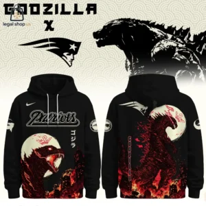 Godzilla x New England Patriots themed black pullover hoodie