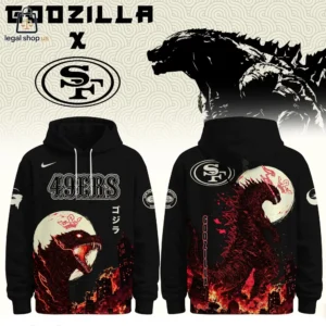 Godzilla and San Francisco 49ers themed graphic hoodie