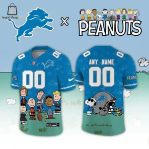 Detroit Lions and Peanuts collaboration custom jersey featuring Snoopy and gang