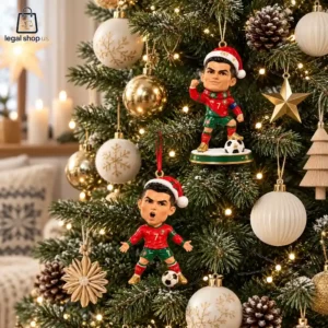 Cristiano Ronaldo Portugal soccer player Christmas ornaments hanging on a tree