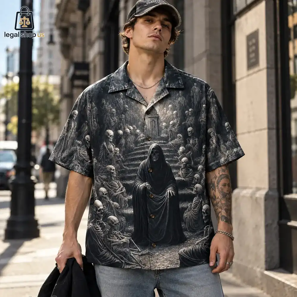 バッグ Memento Mori Skeleton Gathering Gothic Hawaiian Shirt-Legalshopus