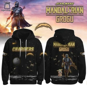 Los Angeles Chargers Star Wars The Mandalorian and Grogu black hoodie with space design
