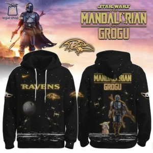 Baltimore Ravens and Star Wars The Mandalorian crossover black hoodie