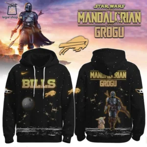Black Buffalo Bills Star Wars Mandalorian hoodie with front and back designs