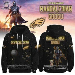 Philadelphia Eagles and Star Wars The Mandalorian hooded sweatshirt featuring Grogu