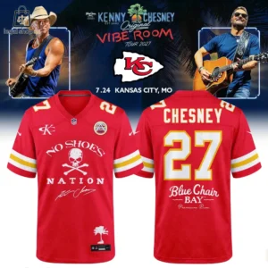 Custom Kansas City Chiefs themed No Shoes Nation jersey featuring Kenny Chesney branding