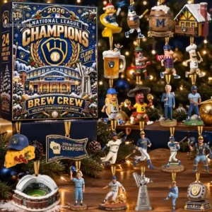 Milwaukee Brewers 2026 National League Champions holiday advent calendar with baseball ornaments