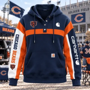Navy and orange Chicago Bears hooded pullover with Carhartt branding