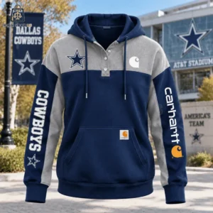 Dallas Cowboys and Carhartt co-branded blue and grey pullover hoodie