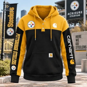 Pittsburgh Steelers and Carhartt co-branded yellow and black pullover hoodie