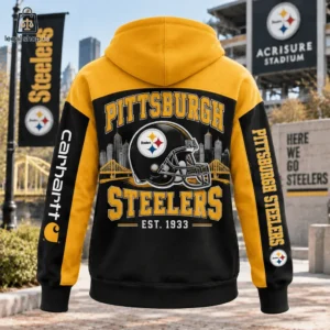 Pittsburgh Steelers black and gold hooded sweatshirt with helmet graphic