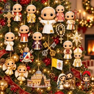 Pope and religious themed Christmas tree ornaments