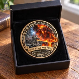 Lord of the Rings 25th anniversary commemorative coin in a black display box