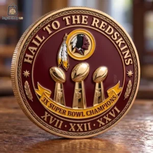 Washington Redskins 95th Anniversary Commemorative Coin (1932-2027) Commemorative Washington Redskins 3x Super Bowl champions gold and burgundy coin