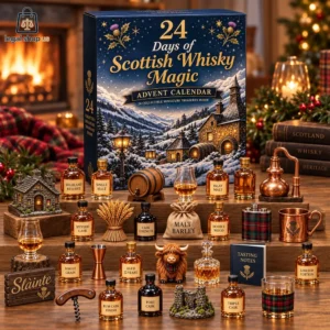 2026 Days of Scottish Whisky Magic Advent Calendar Scottish whisky advent calendar with 24 miniature bottles and accessories.